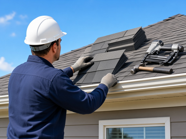 Roof Replacement being done on a neighborhood street